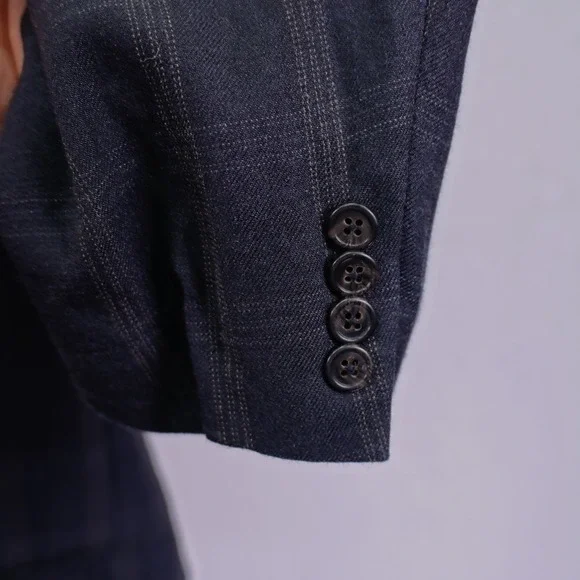Hart Schaffner Marx Blue / Gray With Tan White Windowpane Wool Sport‎ Coat 42L